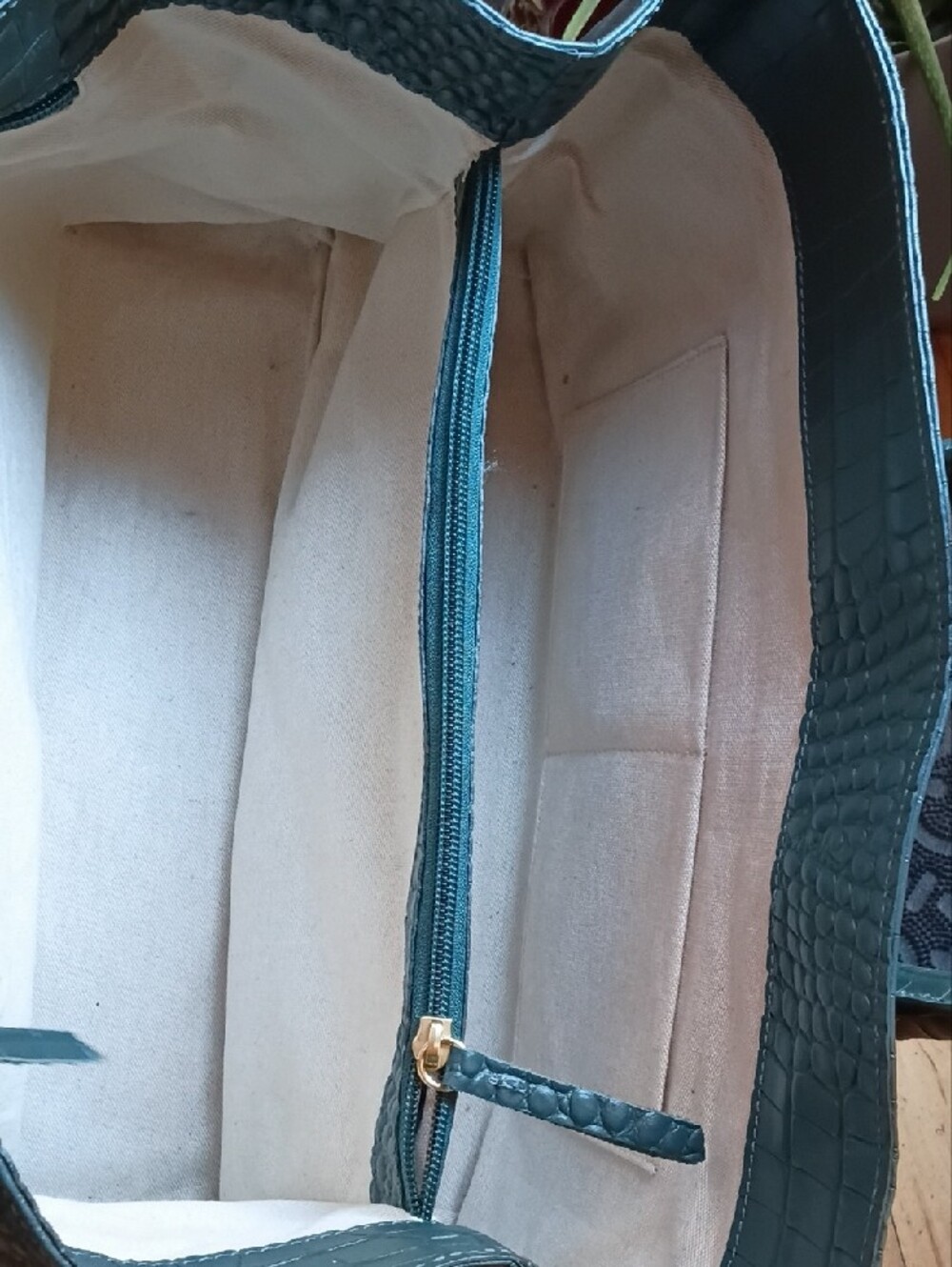 Mark & Graham Teal Croc-Embossed Leather Satchel - Picture 2 of 3